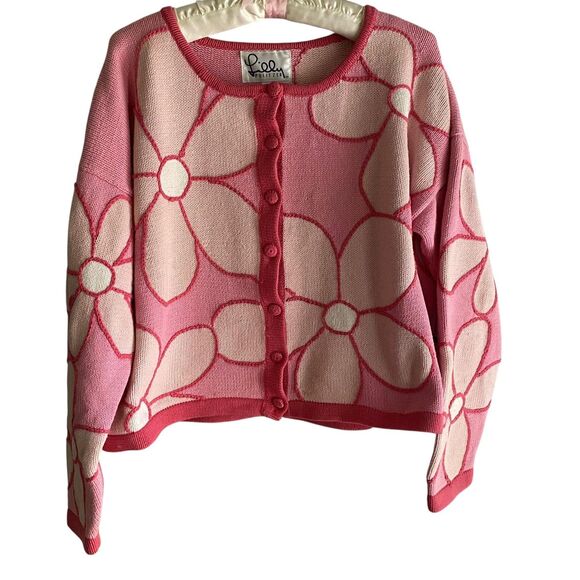 Lilly Pulitzer Sweater Womens Medium Floral Button Cardigan Knit Pullover - Picture 1 of 10